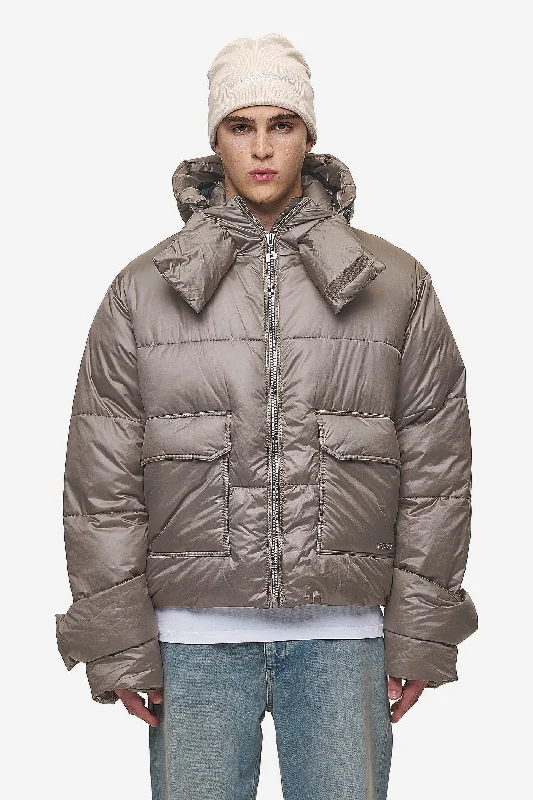 Men's ultra-light jacket-Garrick Vintage Oversized Puffer Jacket Light Brown