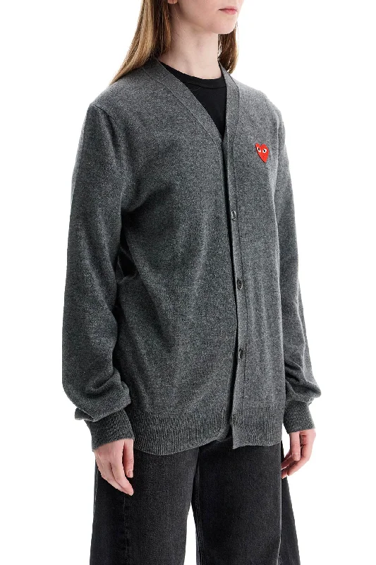 Men's quarter-zip sweater-Comme Des Garcons Play Cardigan Unisex In Lana Grigio Con Logo Cuore