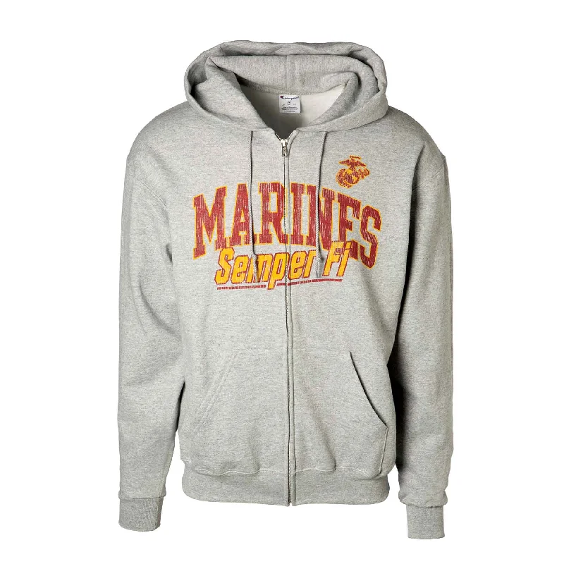 Men's summer outdoor hoodie-Champion Marines Semper Fi Full Zip Hoodie