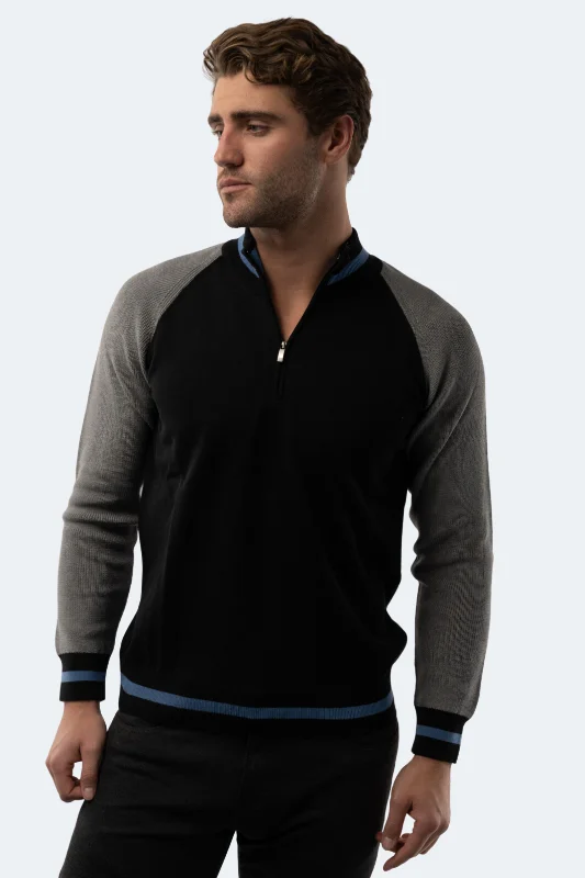 Men's travel sweatshirt-Grey-Black Quarter Zip