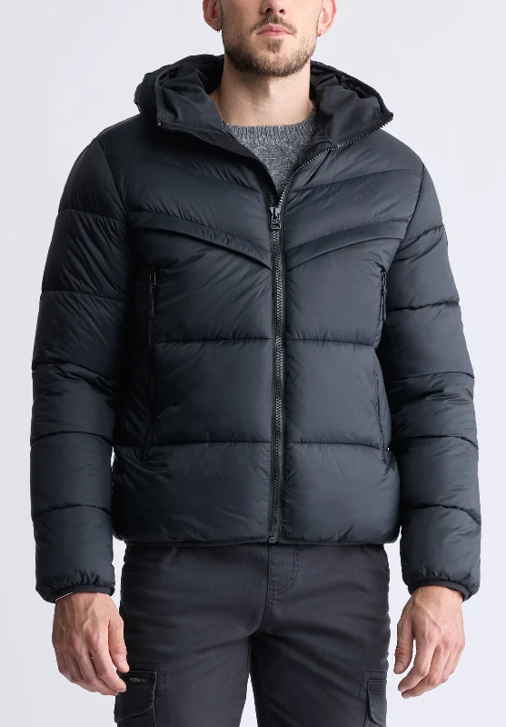 Men's adventure-ready jacket-Jerome Black Men's Hooded Puffer Jacket - OBMEF006