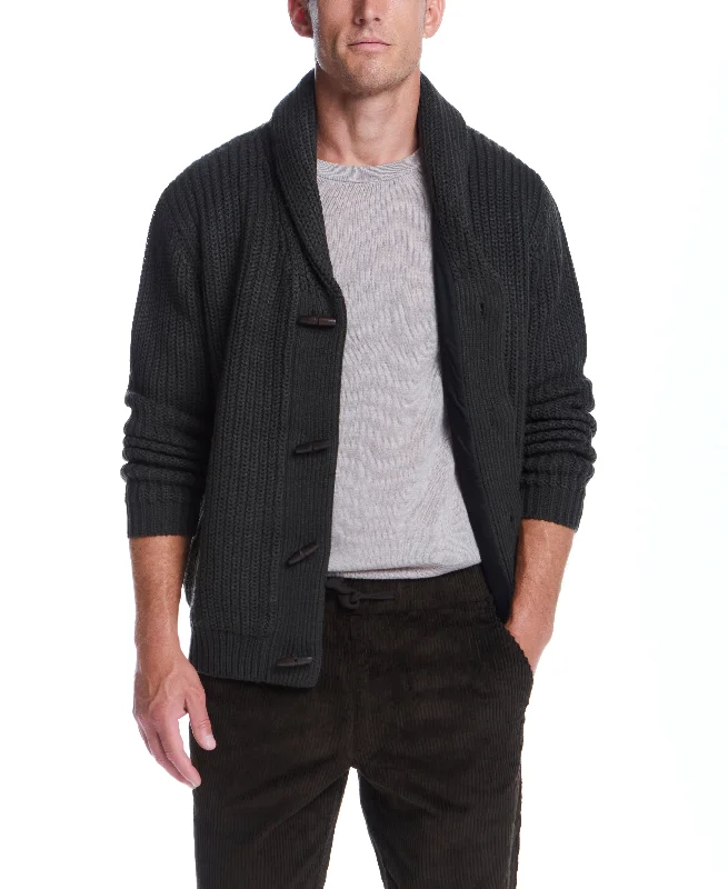 Men's reversible sweater-Jersey Lined Shawl Collar Cardigan In Dark Olive