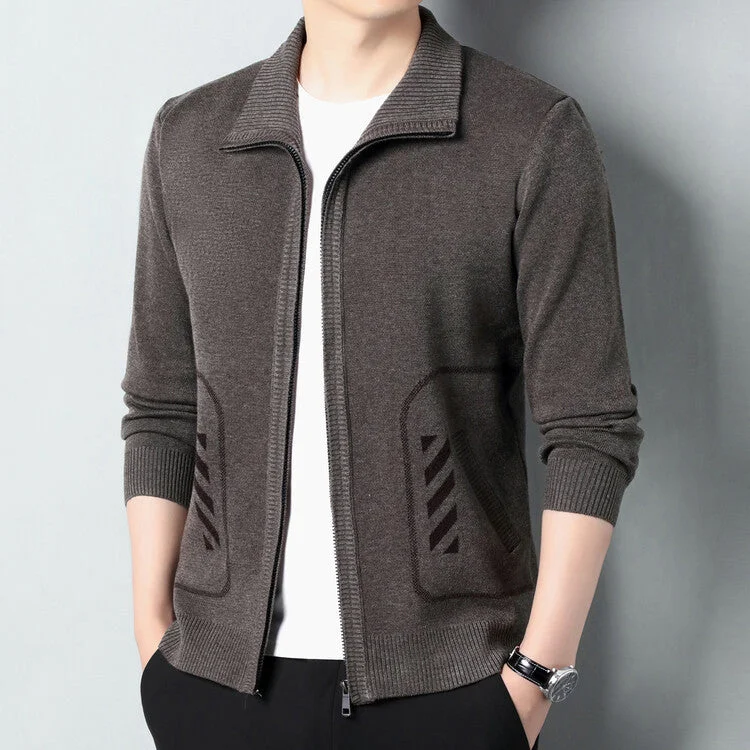 Men's ethical sweater-Solid Color Knitted Cardigan For Men