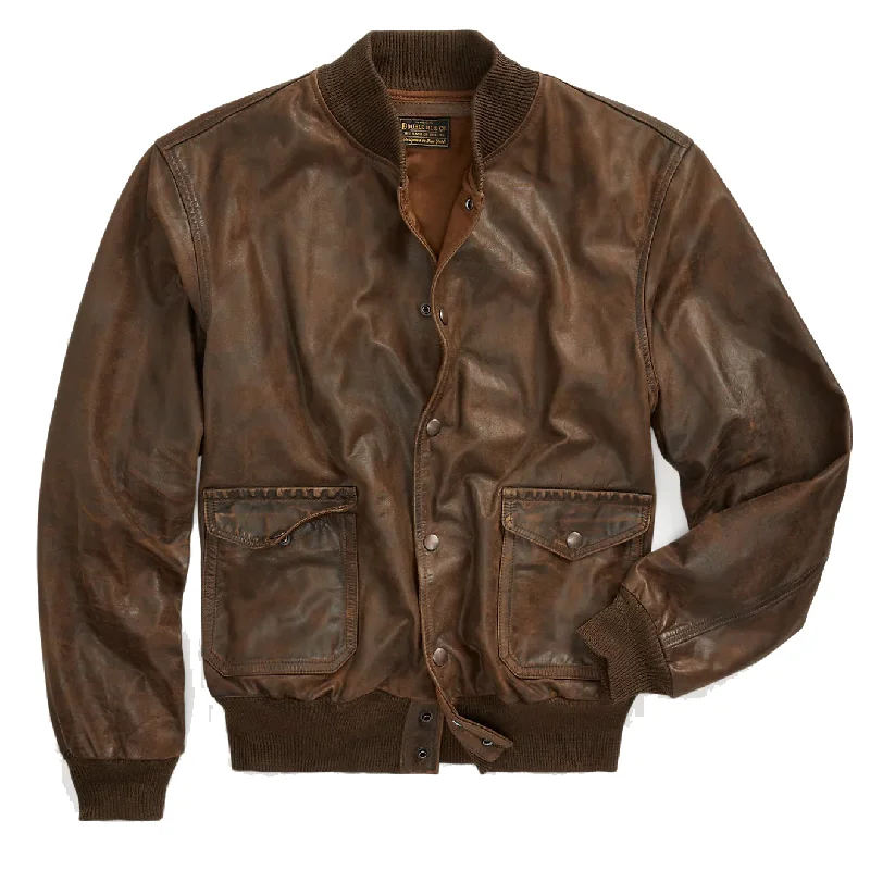 Men's lightweight jacket-RRL by Ralph Lauren Leather Bomber Jacket Brown