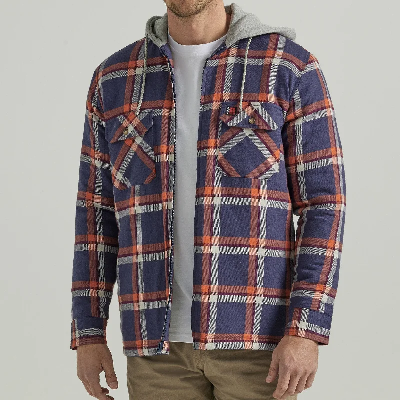 Men's antibacterial jacket-Wrangler Men's Riggs Navy Flannel Hooded Jacket