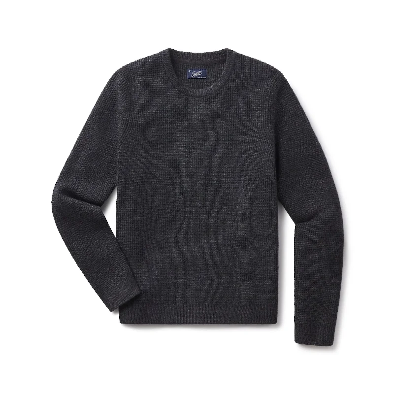 Men's mohair sweater-Waffle Stitch Crew Sweater - Charcoal