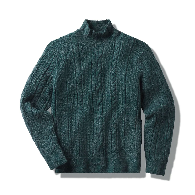 Men's party knit-Fisherman Cable Turtleneck - Bottle Green