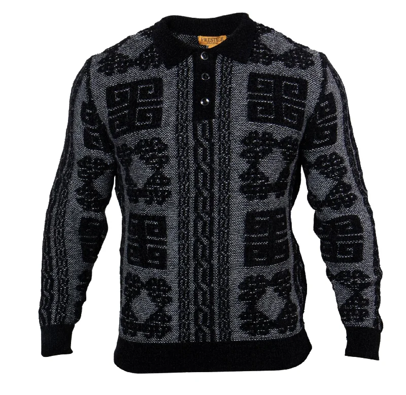 Men's retro sweater-Prestige CH-420 3 Button Polo Sweater - Black