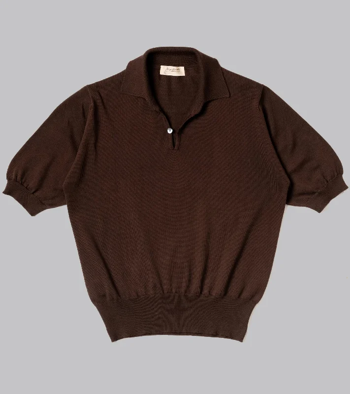 Men's quick-dry performance wear polo shirt-Bryceland's Cotton Short Sleeve ‘Skipper’ Polo Brown