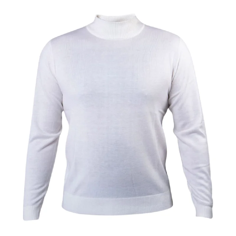 Men's UV protection sweater-Prestige SW-496 Mock Neck Long Sleeve Sweater - White