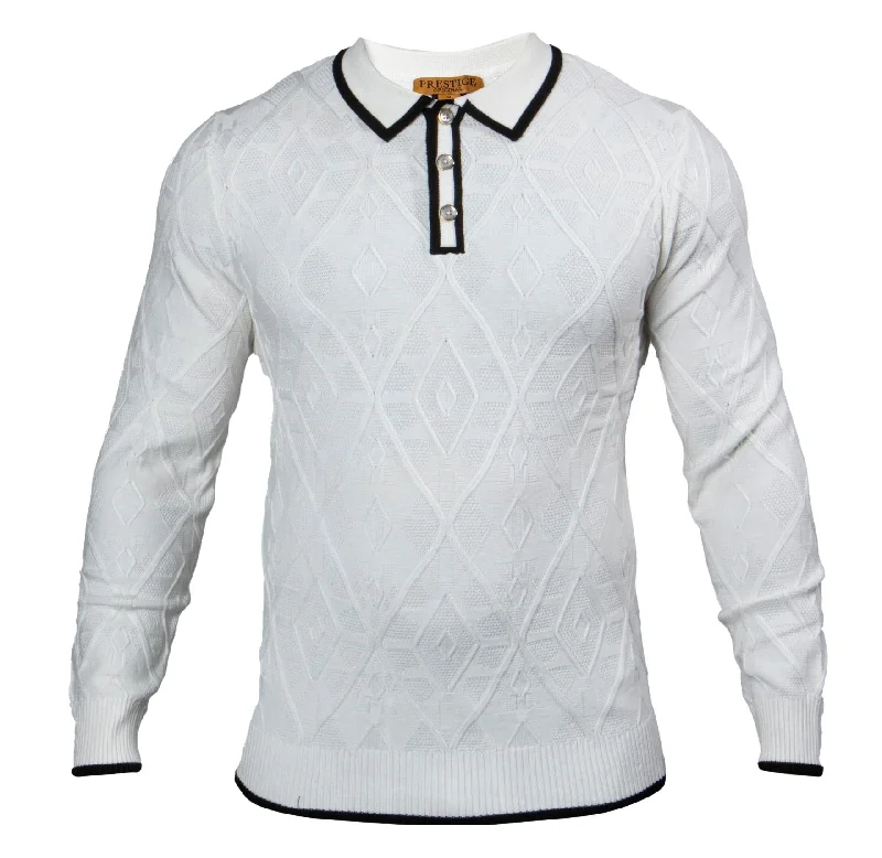 Men's running sweater-Prestige SW-572 3 Button Polo - White