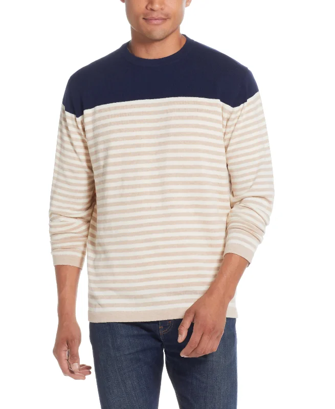 Men's travel sweater-Striped Crew Neck In Linen Heather