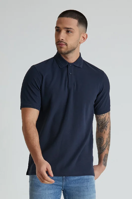 Men's eco-conscious casual wear polo shirt-Scout honeycomb pique polo in Navy