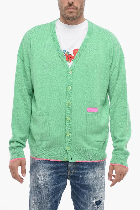 Men's cable knit sweater-Dsquared2 Cashmere Blend Cardigan with Distressed Detail