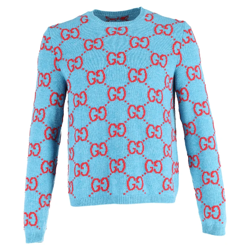 Men's party sweater-Gucci Logo Crewneck Sweater in Light Blue Wool