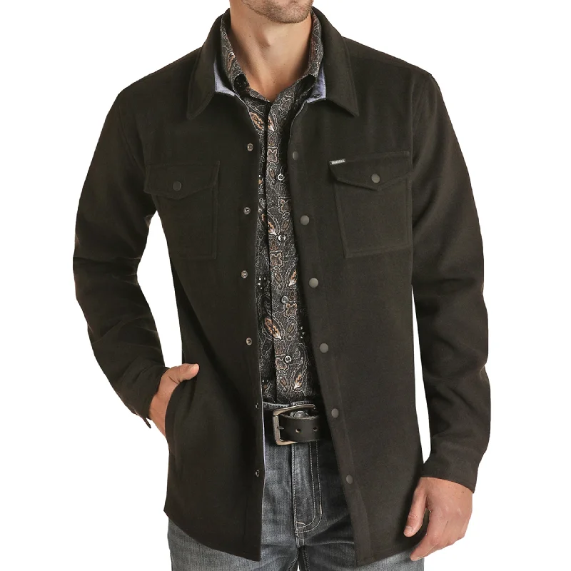 Men's wrinkle-free jacket-Rock & Roll Men's Black Shirt Jacket