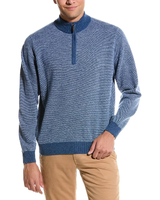 Men's luxury sweater-Douglas Anthony Birdseye Wool 1/4-Zip Sweater