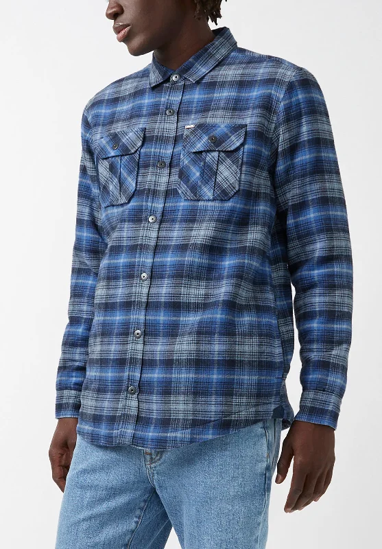 Men's tech-inspired jacket-Jaral Men’s Shacket in Blue Plaid - BM24163