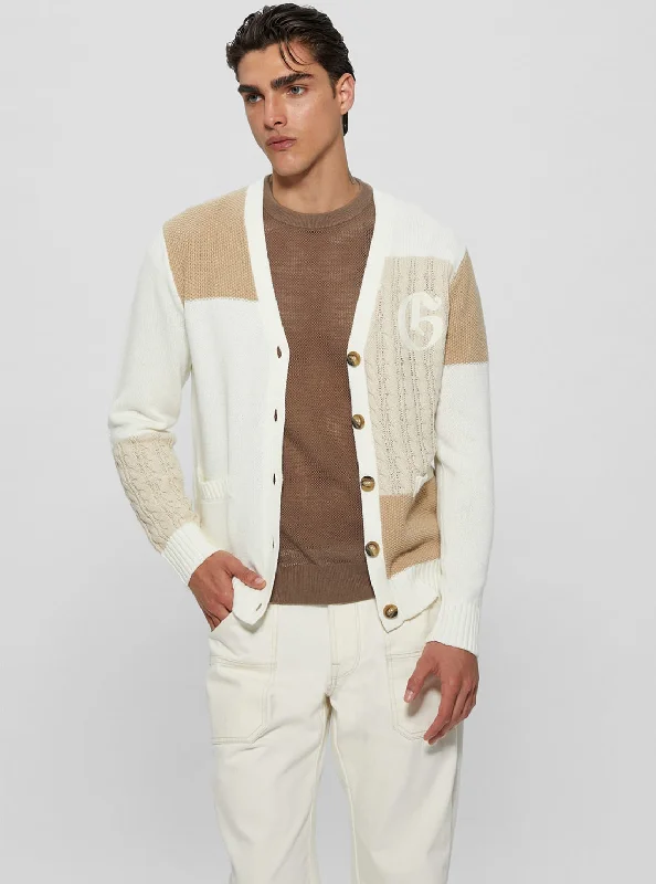 Men's value sweater-White Duncan Ivy Patchwork Knit Cardigan