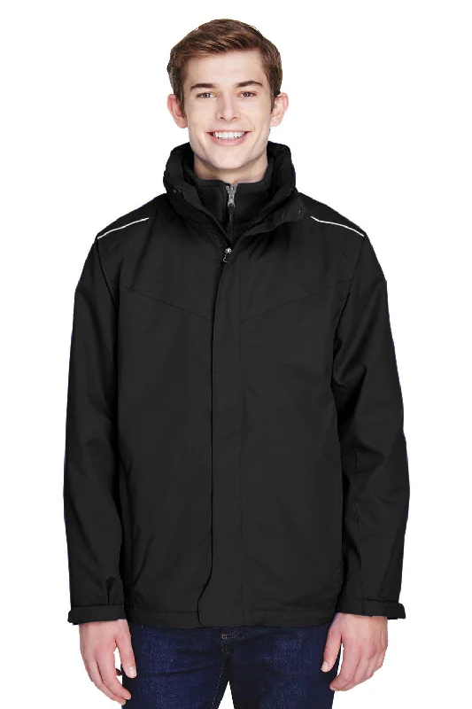 Men's lightweight jacket-Core 365 Mens Region 3-in-1 Water Resistant Full Zip Hooded Jacket - Black