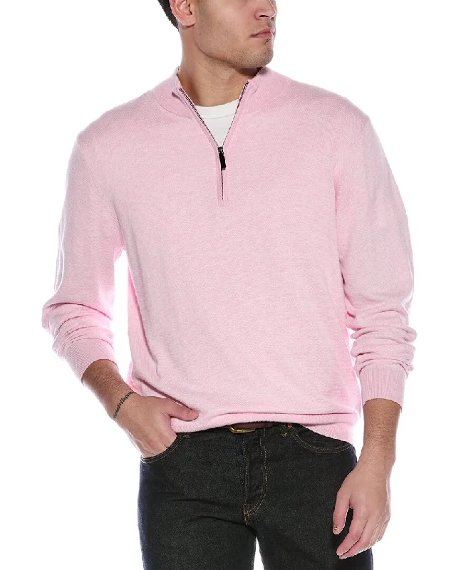 Men's designer sweater-Alashan Birdseye Cashmere-Blend 1/4-Zip Mock Sweater