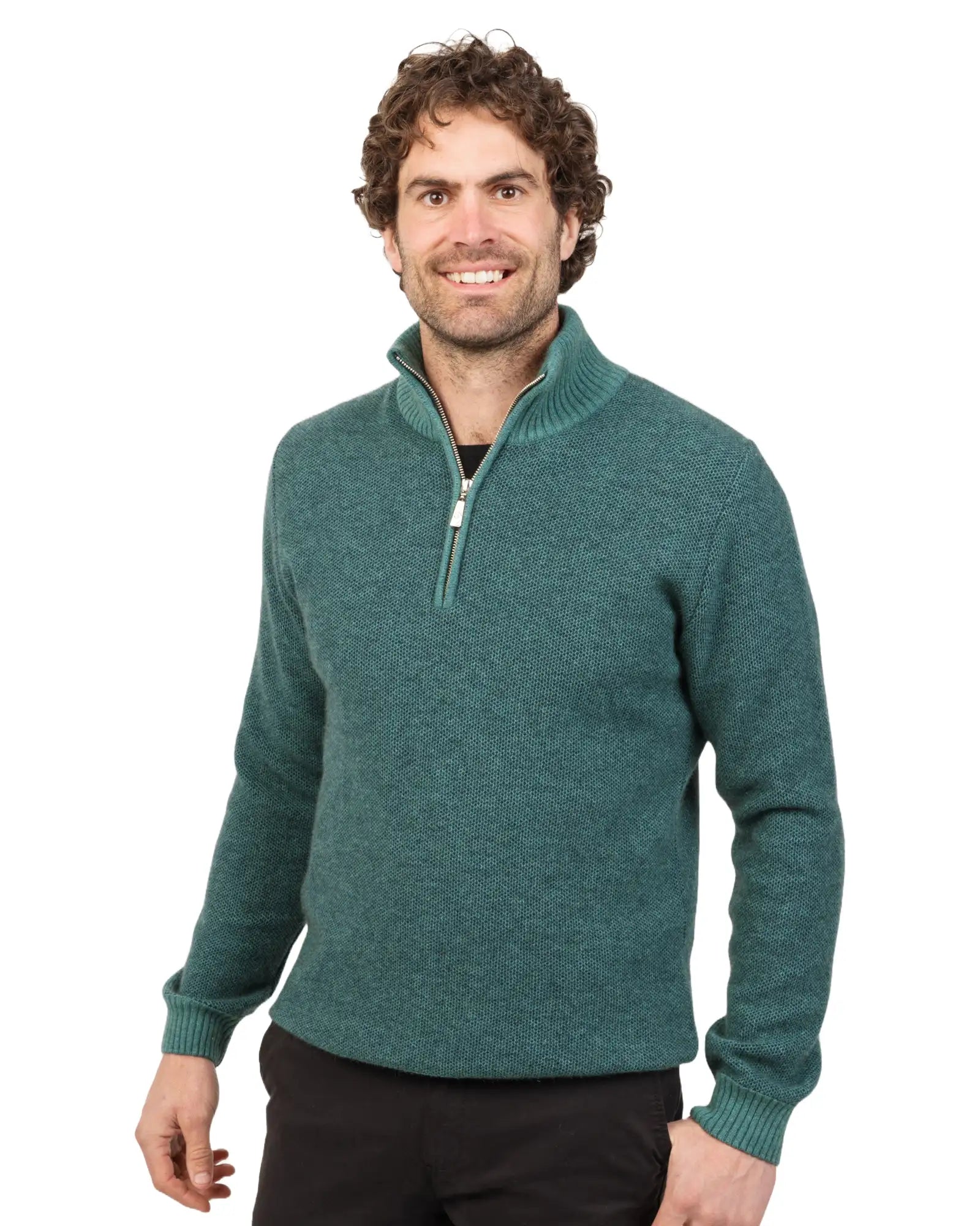 Men's classic knit-Mist Men's Textured Half Zip Sweater - NE338