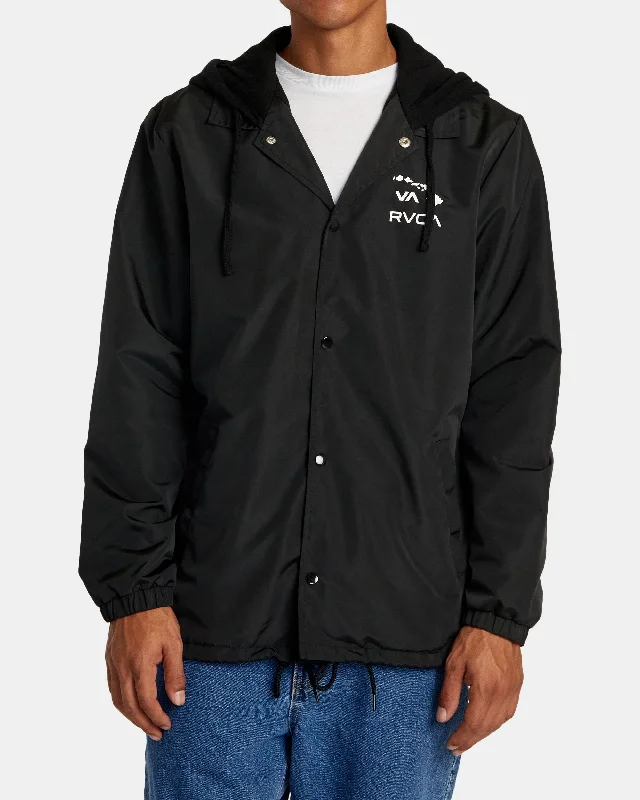 Men's lightweight jacket-Island Hex Hooded Coaches Jacket - Black