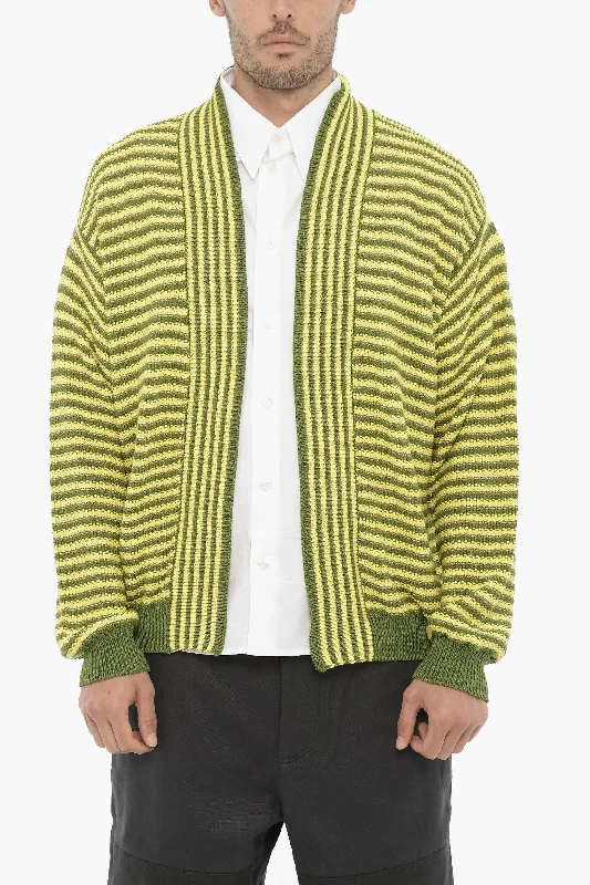 Men's concert sweater-Roberto Collina Two-Tone Striped Cardigan