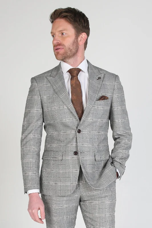 Men's comfortable jacket-Francis - Men's Grey Check Blazer