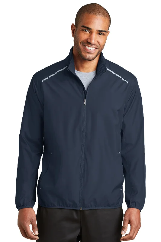 Men's adventure-ready jacket-Port Authority Mens Zephyr Reflective Hit Wind & Water Resistant Full Zip Jacket - Dress Navy Blue - Closeout