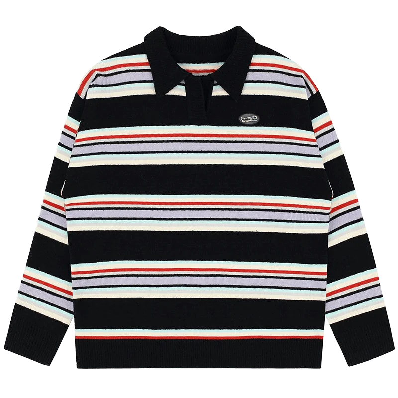 Men's ultra-comfortable office polo shirt-TAKA Original Cosmic Univ. logo-embroidered stripe fleece polo jumper