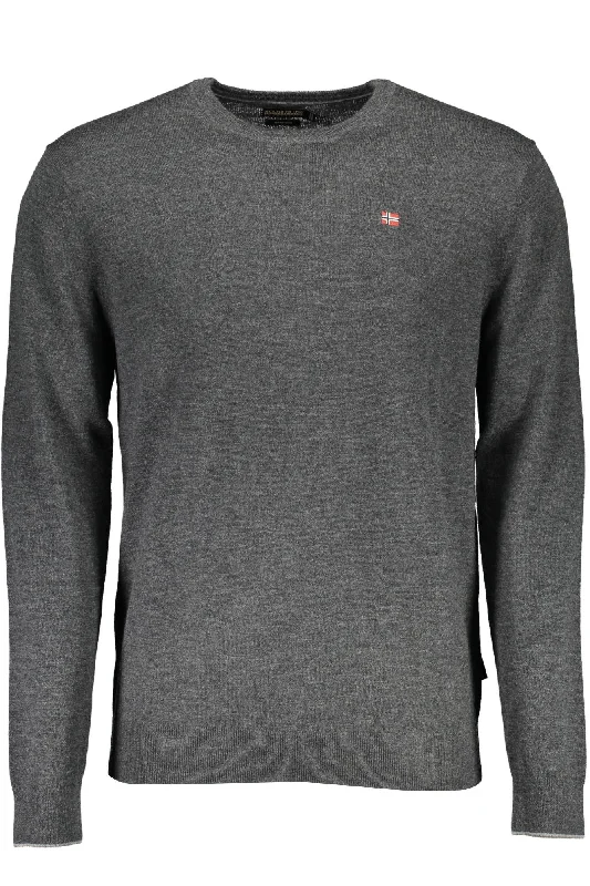 Men's merino wool sweater-Napapijri Elegant  Wool Sweater with Embroide Men's Logo