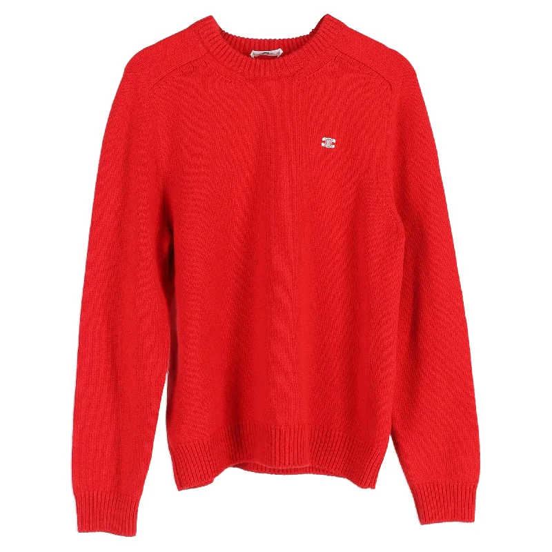 Men's oversized sweater-Celine Logo Knitted Crewneck Sweater in Red Cashmere