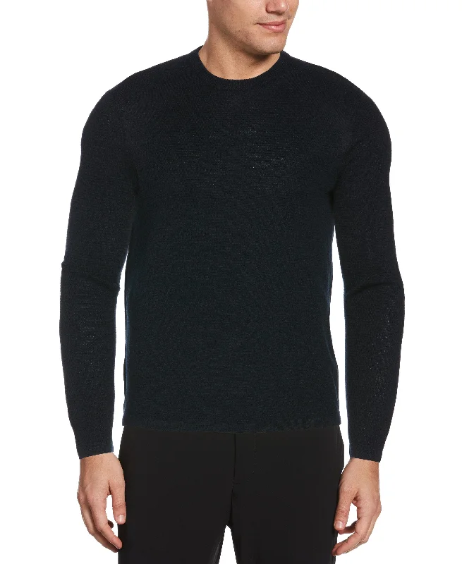 Men's loungewear knit-Textured Merino Wool Blend Crew Neck Sweater