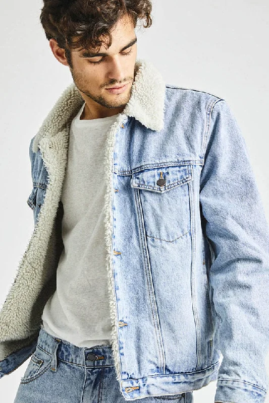 Men's breathable jacket-Rollas MENS DENIM SHERPA - ORIGINAL STONE