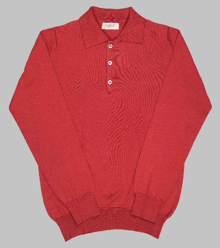 Men's eco-friendly office polo shirt-Bryceland's Cotton Long Sleeve Polo Red