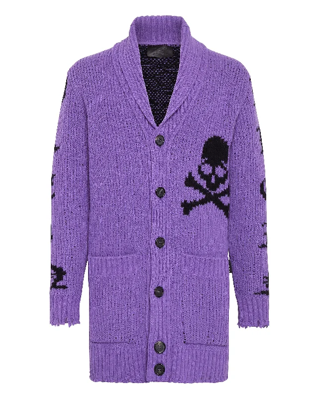 Men's trendy knit-Cardigan Long Skull and Plein