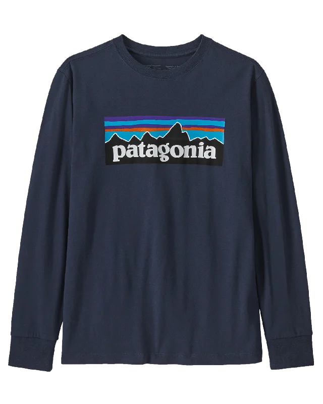 Men's ethical sweatshirt-Patagonia Kids' Long Sleeve Regenerative Organic Certified Cotton P-6 T-Shirt - New Navy