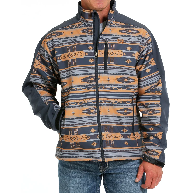 Men's quick-dry jacket-Cinch Men's Blue/Aztec Bonded Jacket