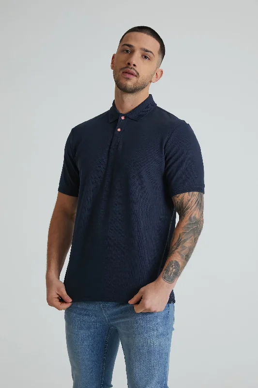 Men's fashionable travel polo shirt-Kuga honeycomb pique polo in Navy