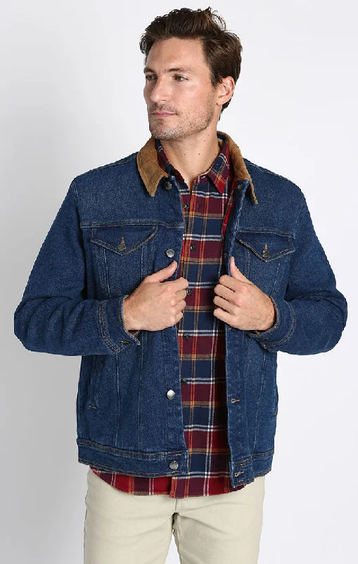 Men's comfortable jacket-Denim Flannel Lined Vintage Trucker Jacket