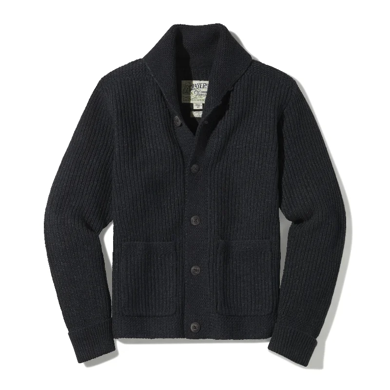 Men's lightweight knit-Belmont Plaited Shawl Cardigan - Black Charcoal