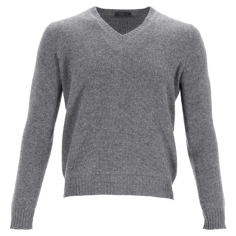 Men's sleep sweater-Prada V-Neck Pullover in Grey Wool