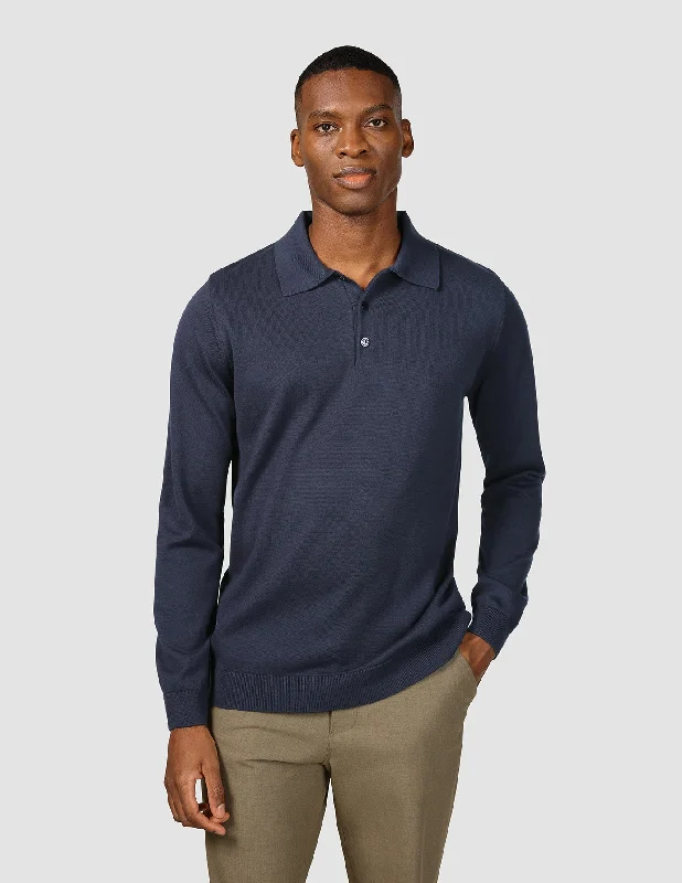 Men's organic casual polo shirt-Everyday Knit Long Sleeve Polo Navy