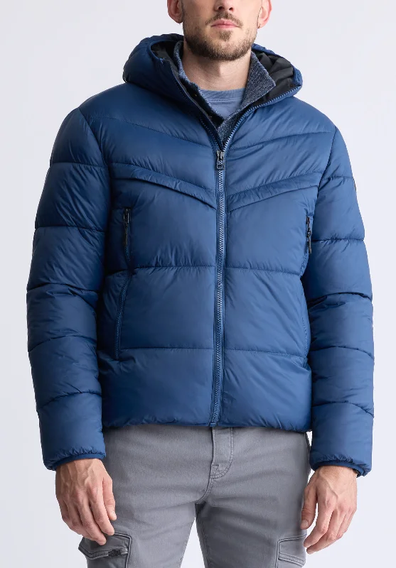 Men's wrinkle-resistant jacket-Jerome Navy Men's Hooded Puffer Jacket - OBMEF006