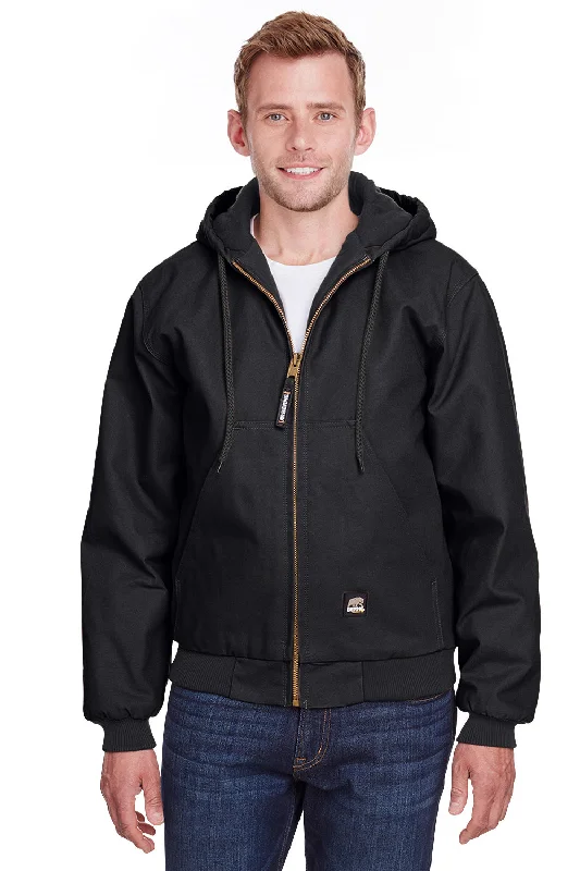 Men's ultra-light jacket-Berne Mens Heritage Duck Water Resistant Full Zip Hooded Jacket - Black