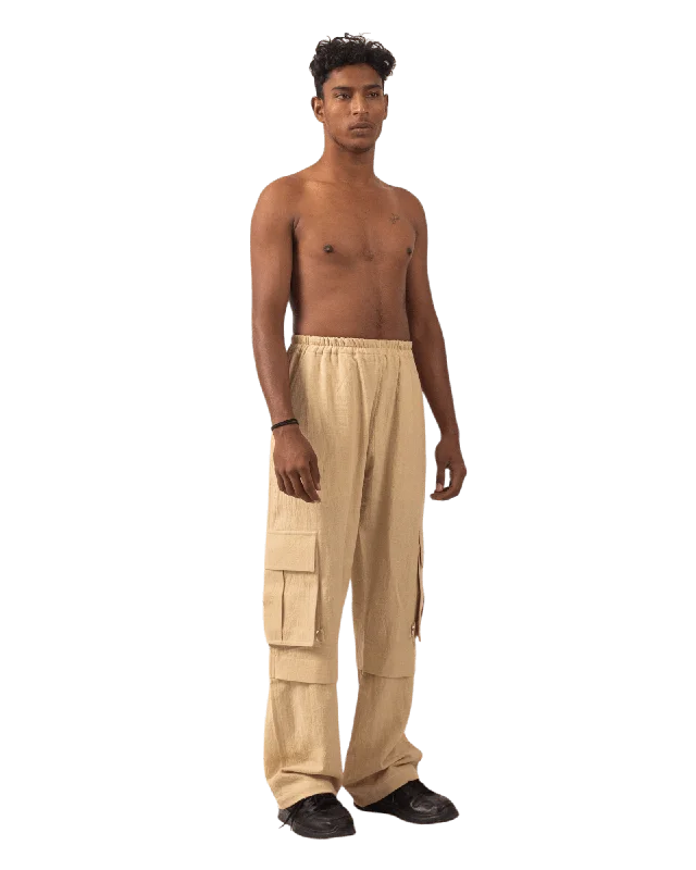 Men's pre-washed office pants-KHAKI KHADDAR CARGO PANTS