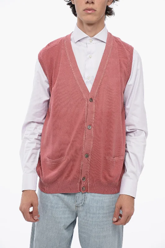 Men's shawl collar sweater-Corneliani V-Neck Sleeveless Cardigan