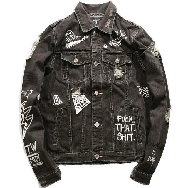 Men's modern jacket-Hip Hop Denim Jacket For Men