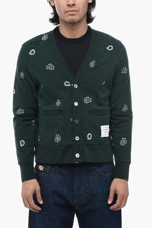 Men's camping knit-Thom Browne Pique Cardigan with Contrasting Embroideries